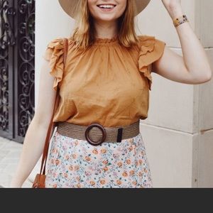 Universal Thread flutter sleeve embroidered top caramel colored XL